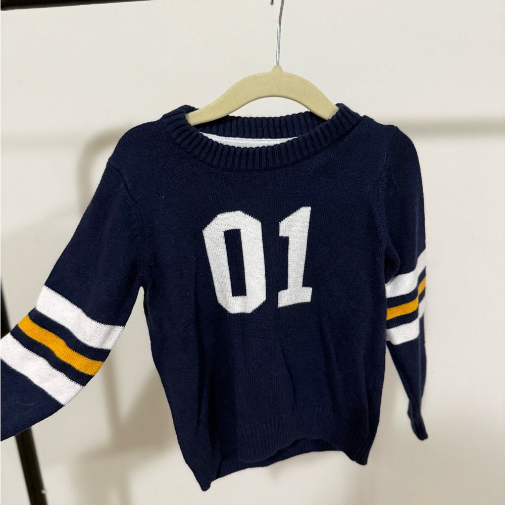 Janie and Jack Navy Sweater with Striped Sleeves